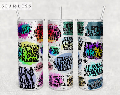 Sarcastic Wavy Quotes Tumbler Wrap, 20 Oz Skinny Tumbler Sublimation Design, Seamless Sarcastic Groovy Sayings Tumbler PNG Sublimation HappyDesignStudio 