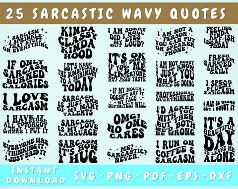 Sarcastic Wavy SVG Bundle, 25 Designs, Groovy Sarcastic Quotes SVG, Retro Sarcastic Sayings SVG, Sarcastic PNG, Sarcastic Shirt SVG, Wavy Text SVG SVG HappyDesignStudio 