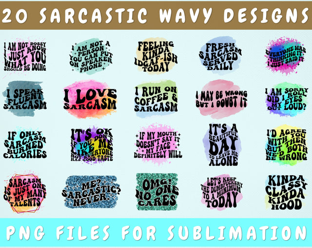 Sarcastic Wavy Text Sublimation Designs Bundle, 20 Designs, Sarcastic Groovy PNG Files For Sublimation, Funny Sublimation Files Sublimation HappyDesignStudio 