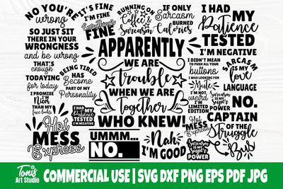 Sassy Bundle SVG, Sarcastic Svg Cut Files, Funny Quotes Svg, Sarcastic Quotes Svg, Svg Cut Files, Cricut & Silhouette Files, Shirt Designs SVG TonisArtStudio 