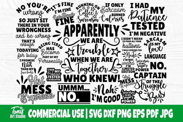 Sassy Bundle SVG, Sarcastic Svg Cut Files, Funny Quotes Svg, Sarcastic Quotes Svg, Svg Cut Files, Cricut & Silhouette Files, Shirt Designs SVG TonisArtStudio 