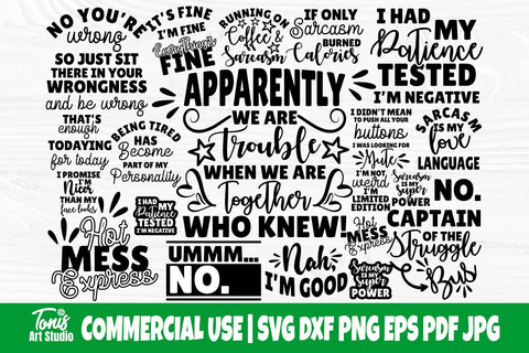 Sassy Bundle SVG, Sarcastic Svg Cut Files, Funny Quotes Svg, Sarcastic Quotes Svg, Svg Cut Files, Cricut & Silhouette Files, Shirt Designs SVG TonisArtStudio 