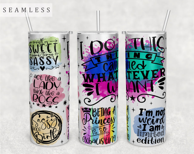 Sassy Quotes Tumbler Wrap, 20 Oz Skinny Tumbler Sublimation Design, Seamless Sassy Sayings Tumbler PNG Sublimation HappyDesignStudio 