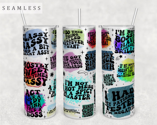 Sassy Wavy Quotes Tumbler Wrap, 20 Oz Skinny Tumbler Sublimation Design, Seamless Sassy Groovy Sayings Tumbler PNG Sublimation HappyDesignStudio 