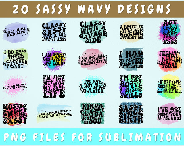Sassy Wavy Text Sublimation Designs Bundle, 20 Designs, Sassy Groovy PNG Files For Sublimation, Funny Sublimation Files Sublimation HappyDesignStudio 
