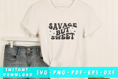 Savage but sweet SVG, Wavy Letters SVG, Sassy Quote SVG, Groovy Sassy SVG SVG HappyDesignStudio 
