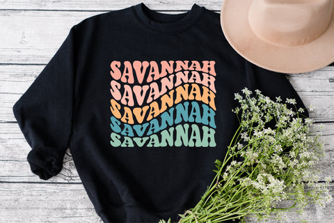Savannah SVG, wavy retro vintage svg, letters travel svg, tourist places cute family matching vacation svg, cricut svg, silhouette cut file SVG Fauz 