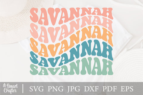 Savannah SVG, wavy retro vintage svg, letters travel svg, tourist places cute family matching vacation svg, cricut svg, silhouette cut file SVG Fauz 