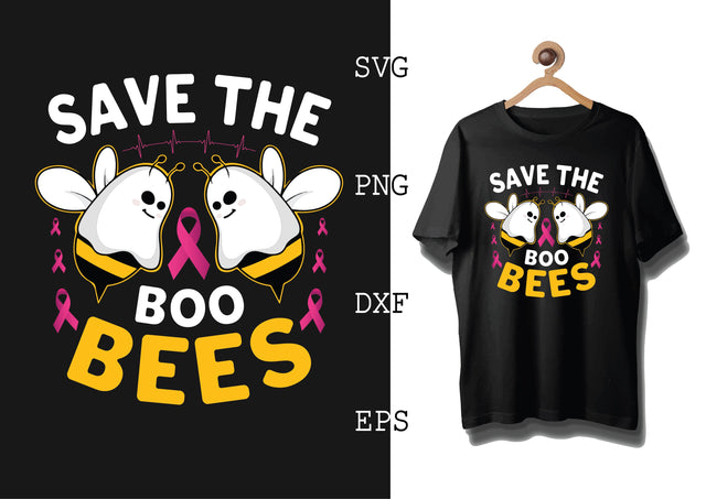 Save the Boo Bees Svg, Breast Cancer Awareness Svg, Png, Eps, Dxf Files SVG DesignTShirt 
