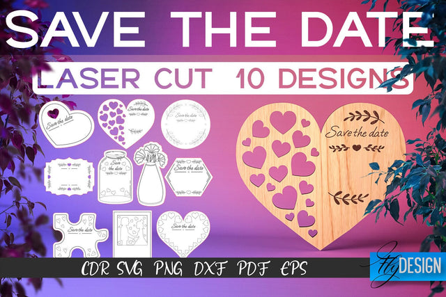 Save the Date Laser Cut SVG | Couple SVG Design | CNC Files SVG Fly Design 