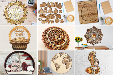 SAVE Ukraine Bundle of 9 Laser Cut Files Donate to Ukraine Multilayer Laser Cut Files, Mandala, Round Sign SVG, 3D Designs, Mini Design Bundles SVG LaserCutano 