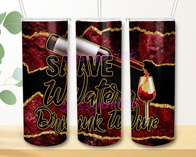 Save Water Drink Wine 20oz Skinny Tumbler Png, Sarcastic Tumbler, Wine Tumbler, Red Wine Tumbler, Wine Glass Tumbler, Red Glitter Tumbler Png Sublimation sassyprint 