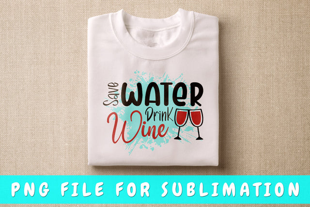 Save Water Drink Wine PNG, Wine Design For Sublimation Sublimation HappyDesignStudio 