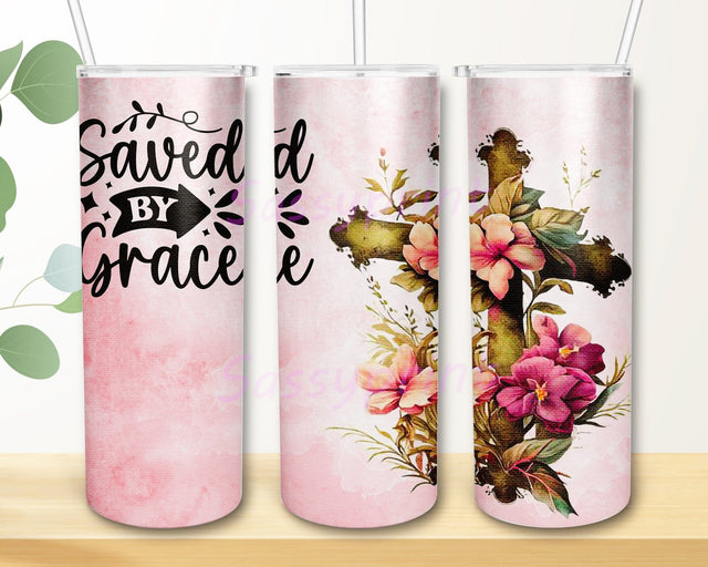 Saved By Grace 20 oz Skinny Tumbler, Christian Tumbler Wrap, Faith Tumbler, Christian Bible Verse Tumbler Png, Sublimation Design Sublimation sassyprint 