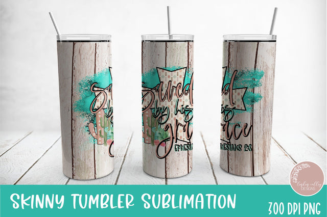 Saved By His Grace Skinny Tumbler PNG-Christian Tumbler Wrap PNG Sublimation Linden Valley Designs 