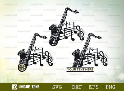 Saxophone Monogram SVG Cut File, Trumpet Svg, Trombone Svg, Horn Svg, French Horn Svg, Music Svg, Music Notes Svg, Musical Instruments Svg SVG Unique Zone 
