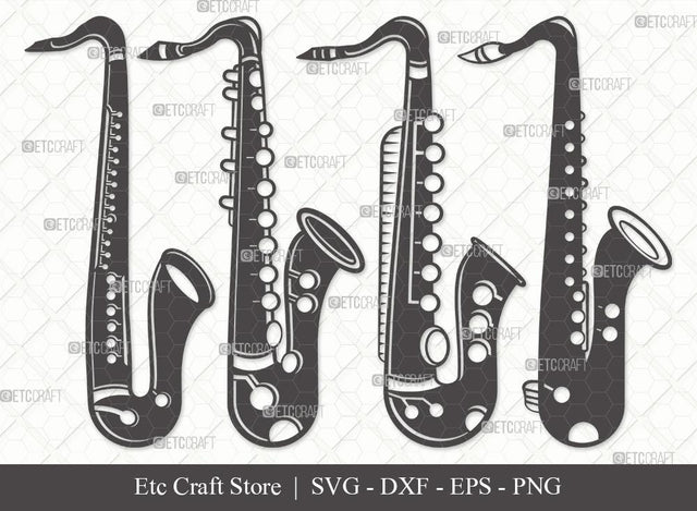 Saxophone Silhouette SVG Cut File | Musical Instrument Svg | Marching Band Svg | Musical Svg | Sax Bundle SVG ETC Craft 