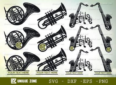 Saxophone Svg | Trumpet Svg | Trombone Svg | Horn Svg | French Horn Svg | Music Svg SVG Unique Zone 