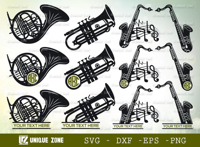 Saxophone Svg | Trumpet Svg | Trombone Svg | Horn Svg | French Horn Svg | Music Svg SVG Unique Zone 