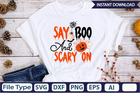 Say Boo And Scary On SVG Cut File SVGs,Quotes and Sayings,Food & Drink,On Sale, Print & Cut SVG DesignPlante 503 