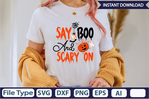 Say Boo And Scary On SVG Cut File SVGs,Quotes and Sayings,Food & Drink,On Sale, Print & Cut SVG DesignPlante 503 