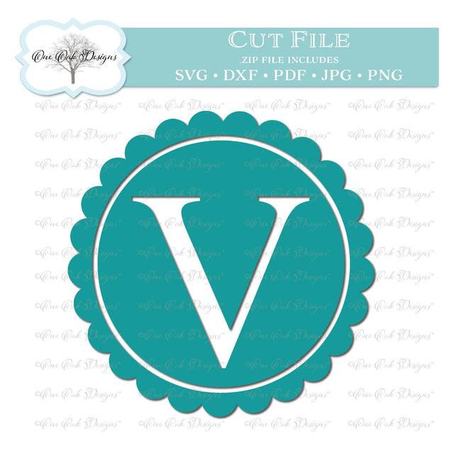Scallop Monogram Alphabet Letter V SVG One Oak Designs 