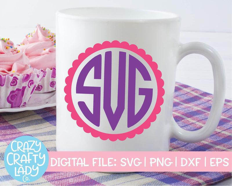 Scalloped Circle Monogram Frame | SVG Cut File SVG Crazy Crafty Lady Co. 