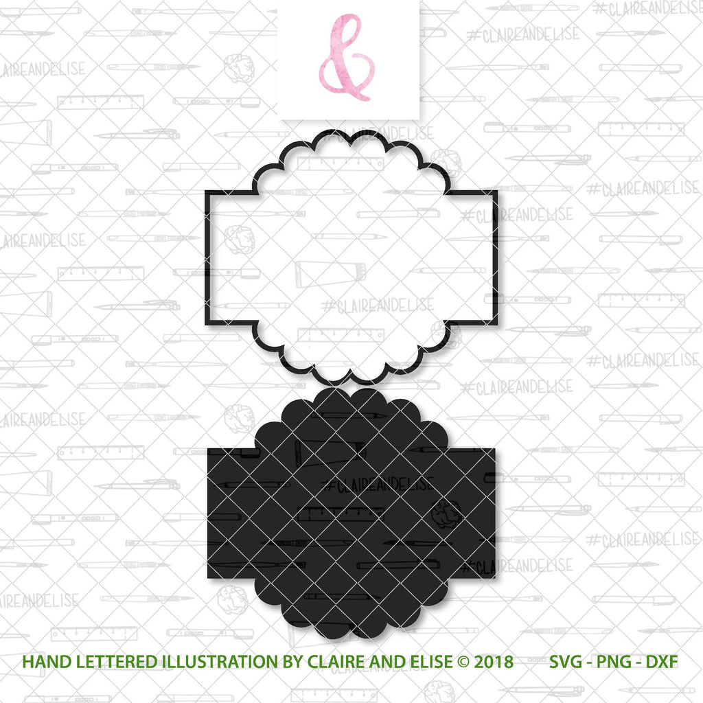 Scalloped Monogram Frame With Rectangle / Label Frame - SVG PNG DXF ...