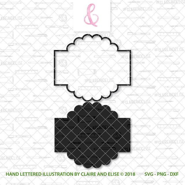 Scalloped Monogram Frame With Rectangle / Label Frame - SVG PNG DXF SVG Claire And Elise 