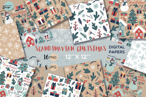 Scandinavian Christmas Digital Paper Pattern Background Digital Pattern Klava P 