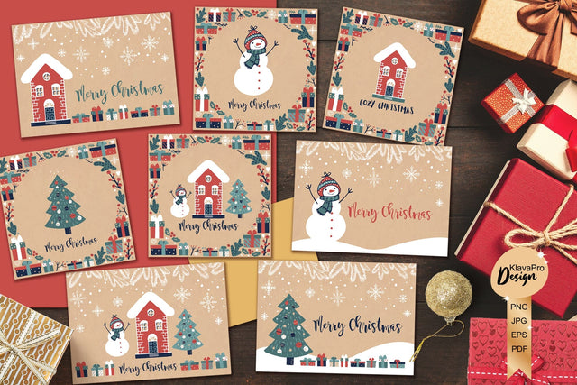 Scandinavian Christmas Greeting Cards, 8 printable designs Sublimation Klava P 