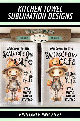 Scarecrow Cafe Kitchen Towel Sublimation Set | Halloween Sublimation Designs Sublimation Ewe-N-Me Designs 