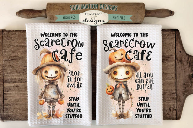 Scarecrow Cafe Kitchen Towel Sublimation Set | Halloween Sublimation Designs Sublimation Ewe-N-Me Designs 
