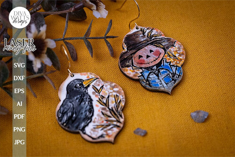 Scarecrow Earrings SVG For Laser Fall Earrings Crow Glowforge Earrings SVG For Laser Scarecrow Earrings SVG Autumn Earrings svg Fall Crow SVG Diva Watts Designs 