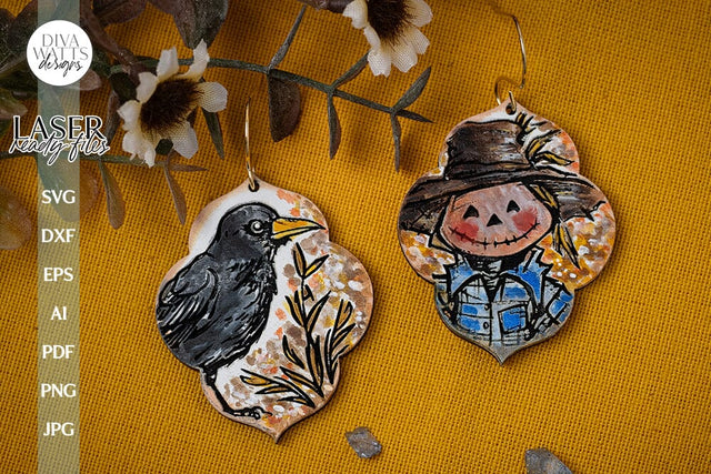 Scarecrow Earrings SVG For Laser Fall Earrings Crow Glowforge Earrings SVG For Laser Scarecrow Earrings SVG Autumn Earrings svg Fall Crow SVG Diva Watts Designs 