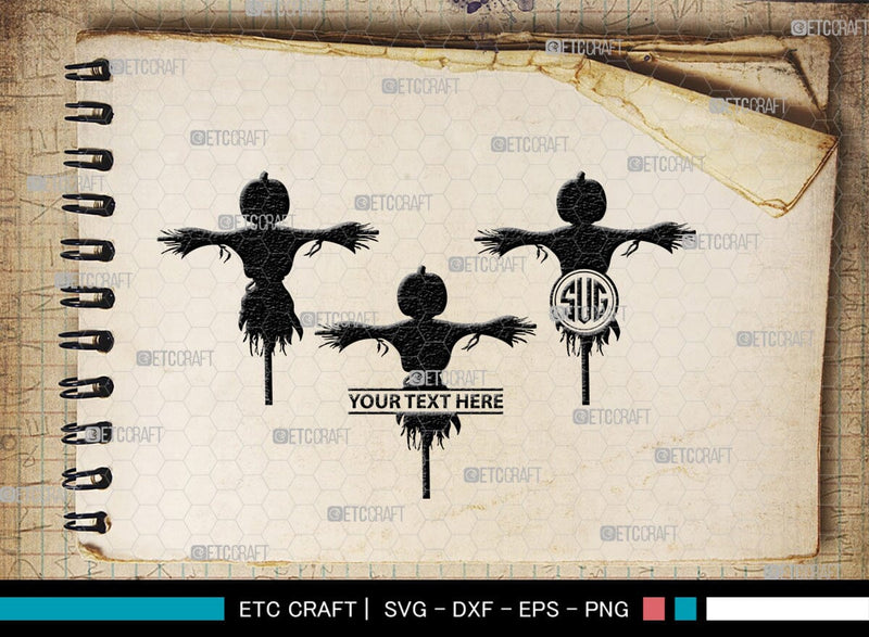Scarecrow Monogram, Scarecrow Silhouette, Scarecrow SVG, Farm Svg, Far