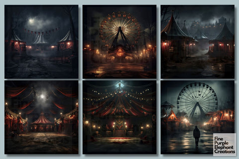 Scary Circus | Halloween Horror Digital Pattern Fine Purple Elephant Creations 