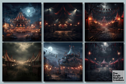 Scary Circus | Halloween Horror Digital Pattern Fine Purple Elephant Creations 
