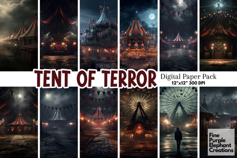 Scary Circus | Halloween Horror Digital Pattern Fine Purple Elephant Creations 