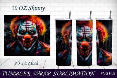 Scary clown 20 oz tumbler wrap, Halloween sublimation, Horror png Sublimation AnastasiyaArtDesign 