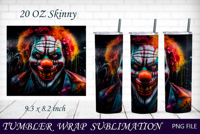 Scary clown 20 oz tumbler wrap, Halloween sublimation, Horror png Sublimation AnastasiyaArtDesign 