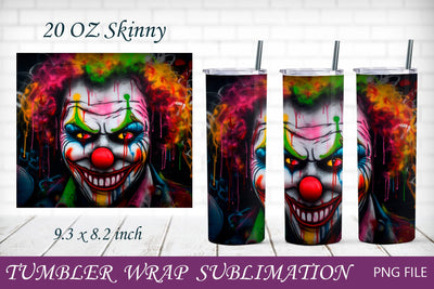 Scary clown tumbler sublimation, Neon halloween tumbler wrap Sublimation AnastasiyaArtDesign 