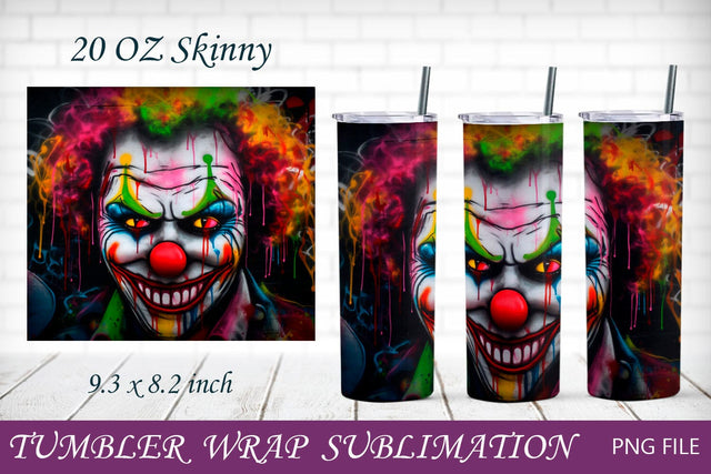 Scary clown tumbler sublimation, Neon halloween tumbler wrap Sublimation AnastasiyaArtDesign 