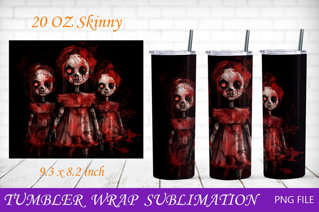 Scary dolls tumbler, Halloween wrap, Horror png sublimation Sublimation AnastasiyaArtDesign 