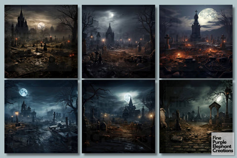 Scary Graveyard | Background Digital Pattern Fine Purple Elephant Creations 