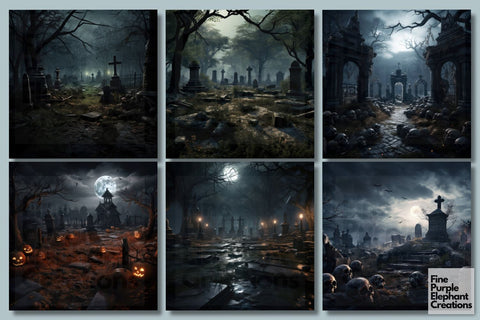 Scary Graveyard | Background Digital Pattern Fine Purple Elephant Creations 