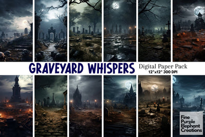 Scary Graveyard | Background Digital Pattern Fine Purple Elephant Creations 