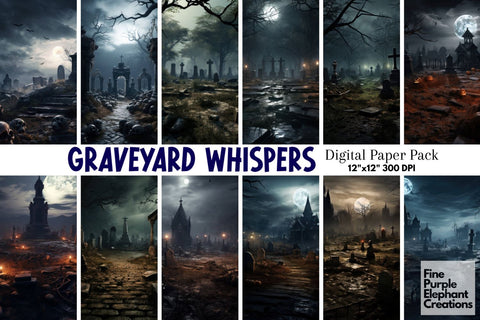 Scary Graveyard | Background Digital Pattern Fine Purple Elephant Creations 