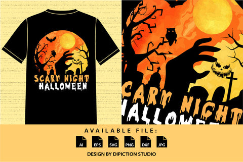 Scary Night Halloween Retro Vintage T Shirt Sketch DESIGN Depiction Studio 