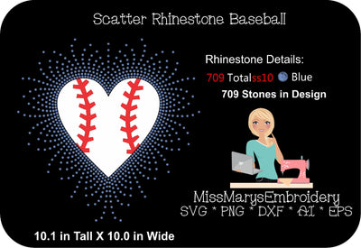 Scatter Rhinestone Baseball Heart SVG MissMarysEmbroidery 
